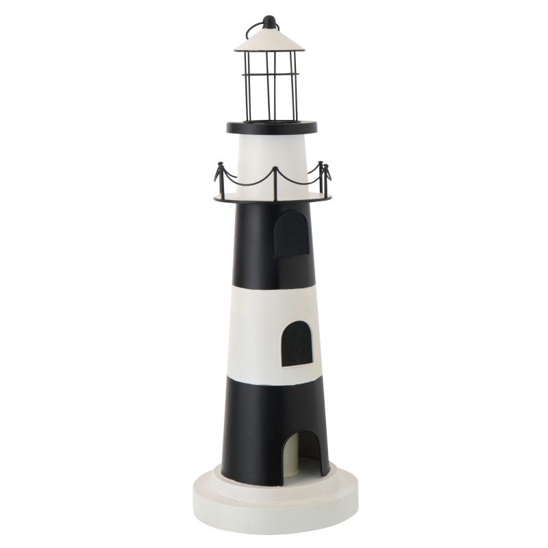 Phare avec lumière en métal blanc et noir 27x27x84.3 cm Phare avec lumière en métal blanc et noir 27x27x84.3 cm