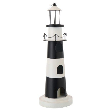 Faro con luz de metal blanco y negro 27 x 27 x 84,3 cm