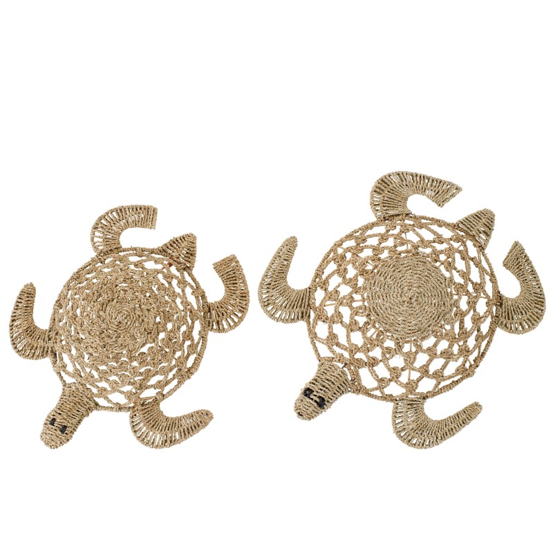 Set de 2 décorations murales tortues en jonc de mer beige 80x72x15 cm Set de 2 décorations murales tortues en jonc de mer beige 80x72x15 cm