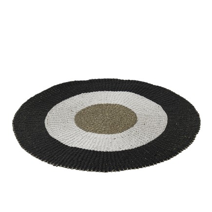 Tapis rond en polypropylène blanc et noir 120x120x2 cm
