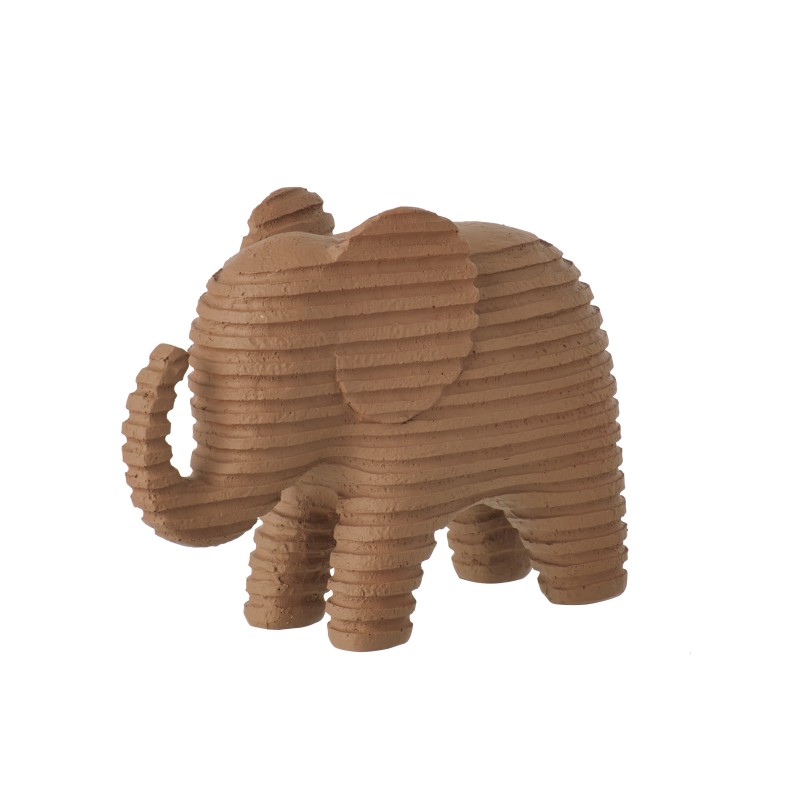 Éléphant ligné en polyrésine marron 22.2x9x16.7 cm