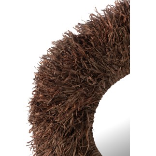 Espejos redondos de madera y sisal marrón 120 x 120 x 8 cm