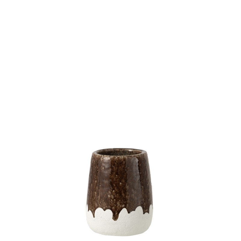 Cache-pot bi-ton en céramique blanc 19.5x19.5x23.5 cm Cache-pot bi-ton en céramique blanc 19.5x19.5x23.5 cm