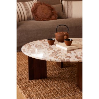 Mesa de centro de mármol beige 90 x 90 x 30 cm