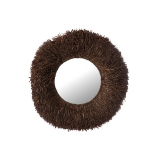 Espejos redondos de madera y sisal marrón 120 x 120 x 8 cm