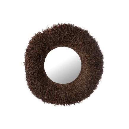 Espejos redondos de madera y sisal marrón 120 x 120 x 8 cm