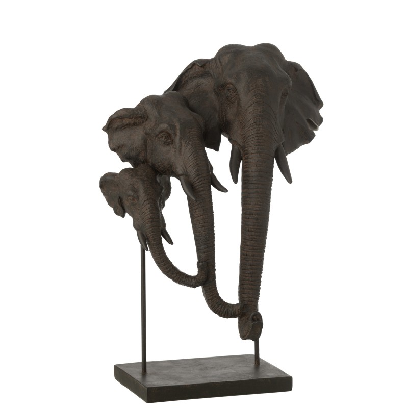 Têtes d’éléphants sur socle en polyrésine marron 31x22x43.5 cm Têtes d’éléphants sur socle en polyrésine marron 31x22x43.5 cm