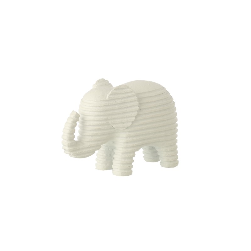 Elefante rayado de poliresina blanca, 15,5 x 6 x 10,5 cm.