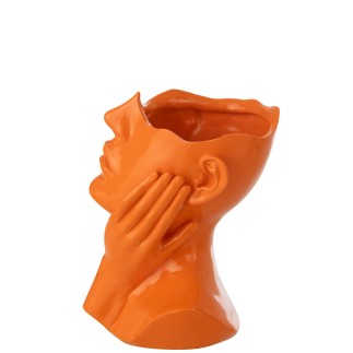 Cache-pot femme en polyrésine orange 21x20x27.5 cm
