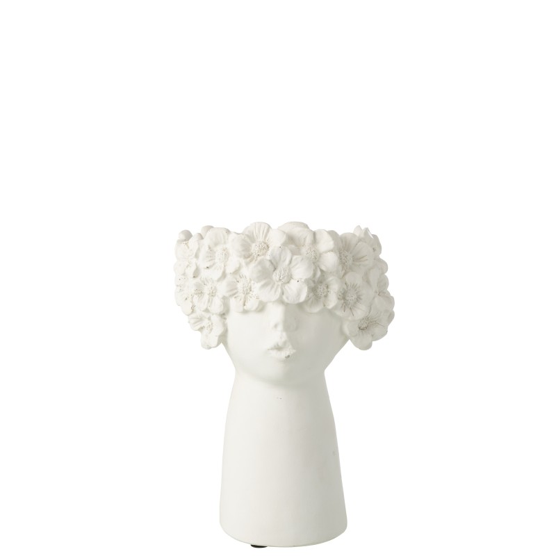 Cache-pot visage en polyrésine blanc 18x16.5x27.5 cm