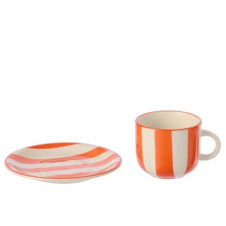 Tasse et soucoupe en céramique orange 15x15x8 cm