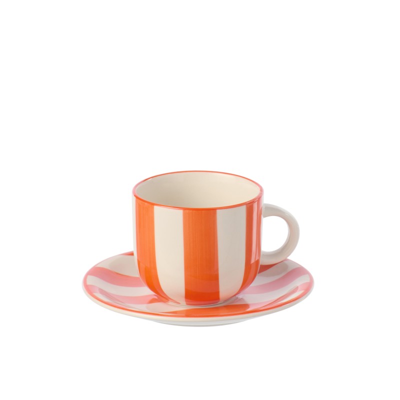 Tasse et soucoupe en céramique orange 15x15x8 cm Tasse et soucoupe en céramique orange 15x15x8 cm