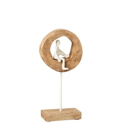 Personnage aluminium sur socle dans bois naturel 19x8x38 cm