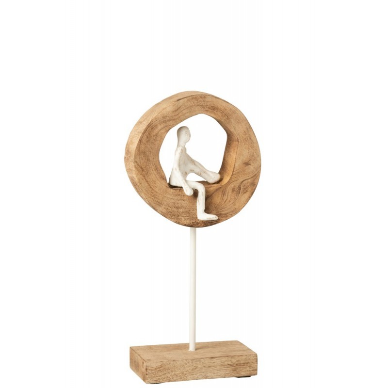 Figura pensativa anillo bajo madera mango/aluminio natural/blanco Alt. 38 cm