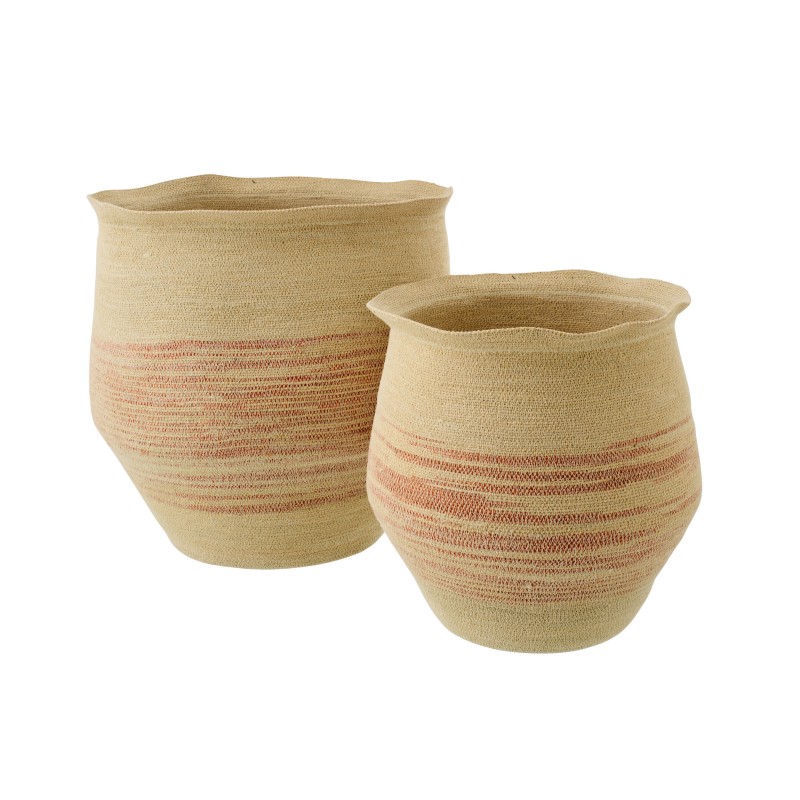 Set di 2 cestini in giunco marrone chiaro 53x53x52 cm Set di 2 cestini in giunco marrone chiaro 53x53x52 cm