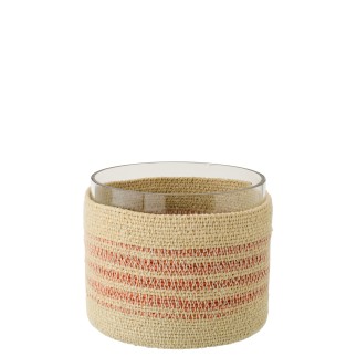Photophore en jonc de mer beige 15x15x12 cm
