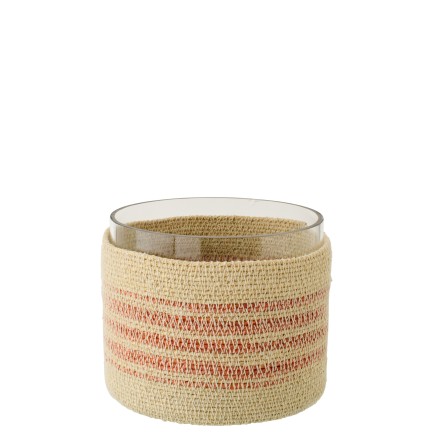 Photophore en jonc de mer beige 15x15x12 cm