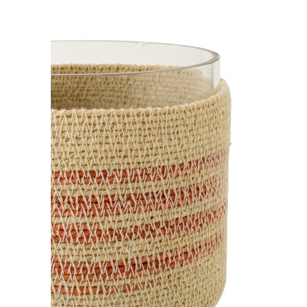 Photophore en jonc de mer beige 15x15x12 cm