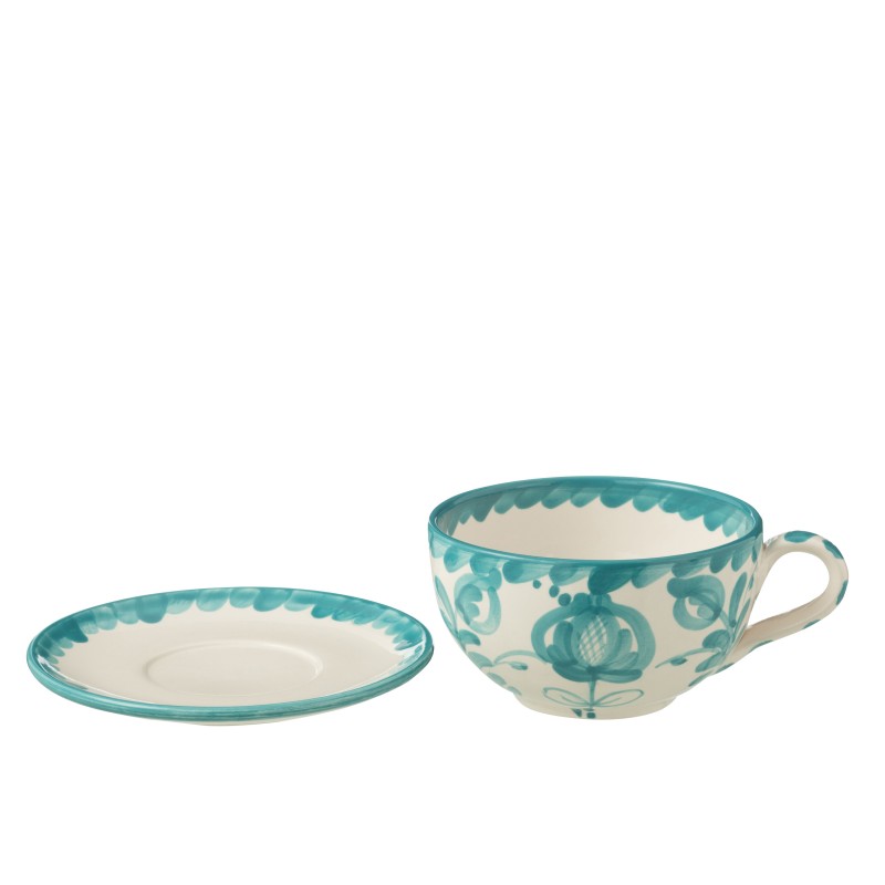 Tazza e piattino in ceramica blu chiaro 13x13x7 cm Tazza e piattino in ceramica blu chiaro 13x13x7 cm