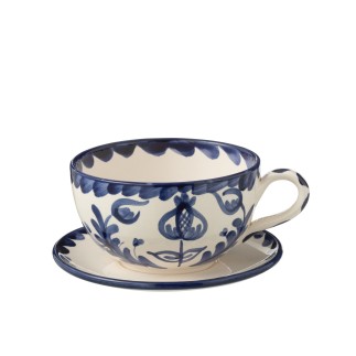 Tasse et sous-tasse en céramique bleu foncé 13x13x7 cm