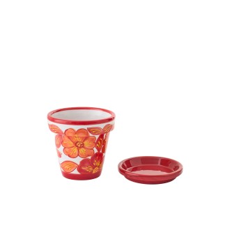Vaso di fiori con piattino in ceramica arancione 21x21x19 cm