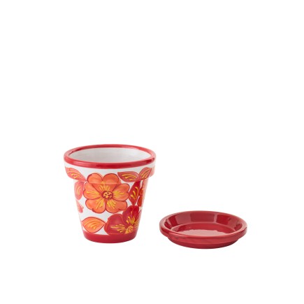 Vaso di fiori con piattino in ceramica arancione 21x21x19 cm