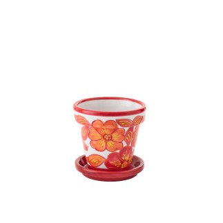 Vaso di fiori con piattino in ceramica arancione 21x21x19 cm