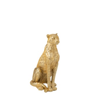 Estatua de leopardo en poliresina dorada 39 x 25 x 60,5 cm