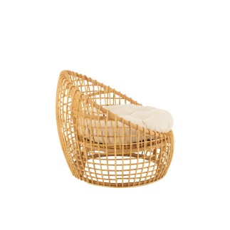 Cadeira com almofada em rattan natural bege 79x84x67 cm