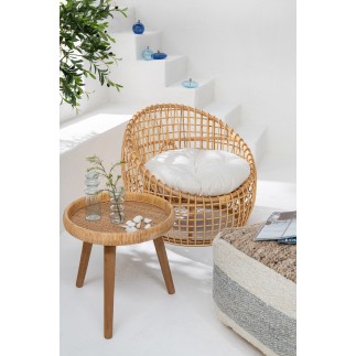 Cadeira com almofada em rattan natural bege 79x84x67 cm