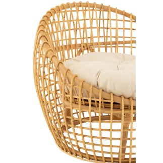 Cadeira com almofada em rattan natural bege 79x84x67 cm