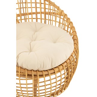 Cadeira com almofada em rattan natural bege 79x84x67 cm