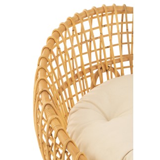 Cadeira com almofada em rattan natural bege 79x84x67 cm