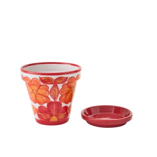 Vaso di fiori con piattino in ceramica arancione 27x27x25 cm