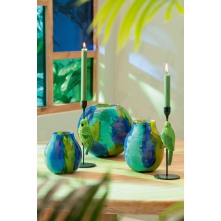 Photophore en verre bleu 14x14x16 cm