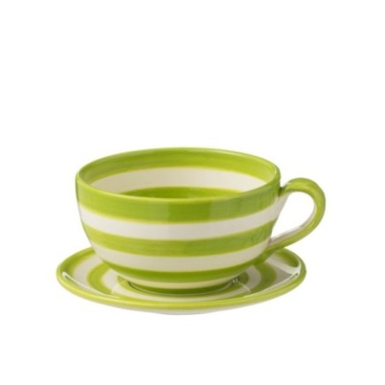 Tasse et sous-tasse en céramique vert clair 13x13x7 cm