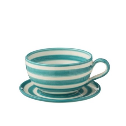 Tazza e piattino in ceramica blu mare 13x13x7 cm