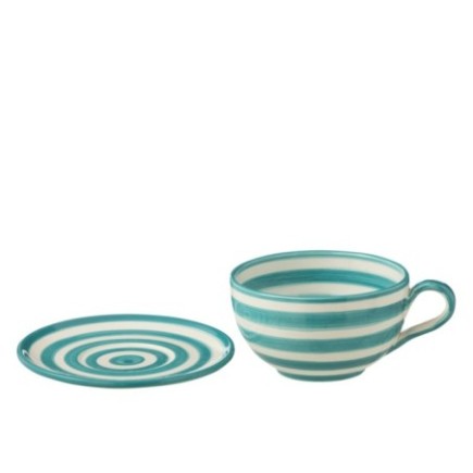 Tazza e piattino in ceramica blu mare 13x13x7 cm