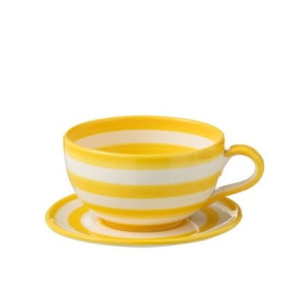 Tasse et sous-tasse en céramique jaune 13x13x7 cm