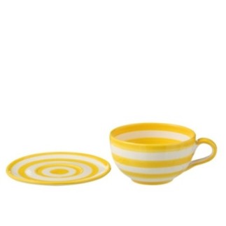 Tasse et sous-tasse en céramique jaune 13x13x7 cm