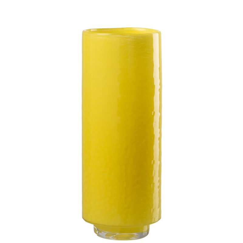Jarrón cilíndrico de cristal amarillo 14 x 14 x 36 cm