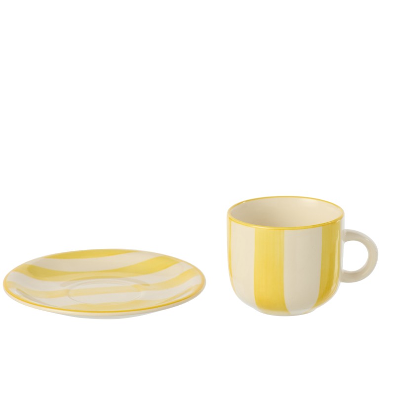 Tasse et sous-tasse ligné en céramique jaune 15x15x8 cm Tasse et sous-tasse ligné en céramique jaune 15x15x8 cm