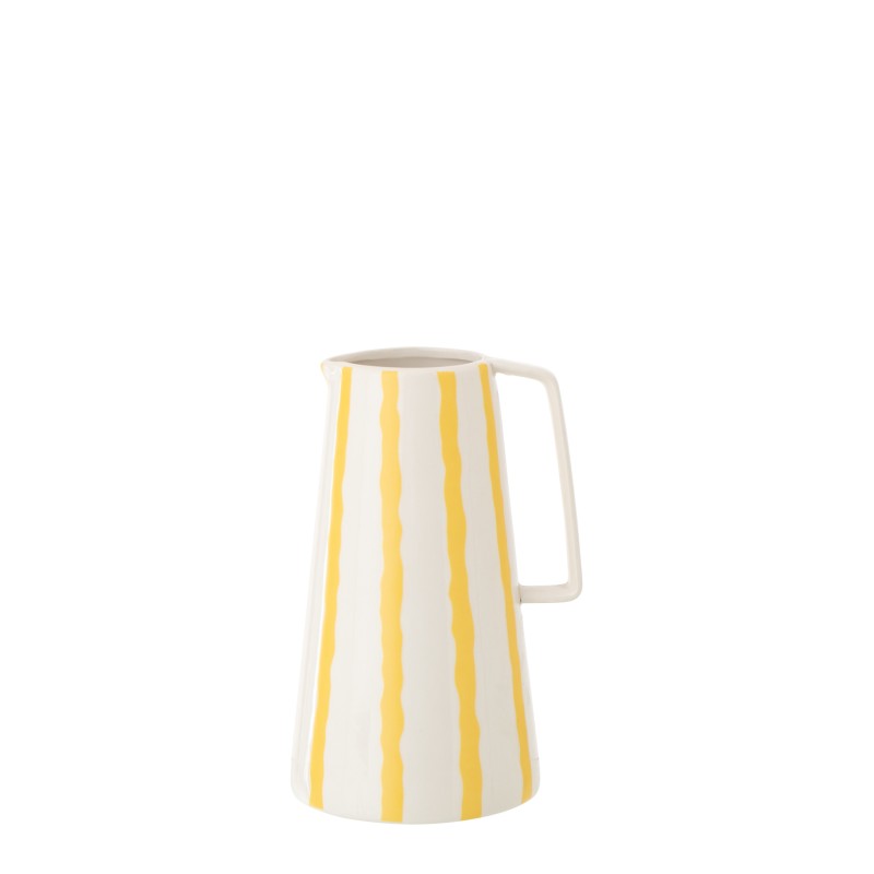 Vase cruche ligné en céramique blanc 15x13x22.5 cm Vase cruche ligné en céramique blanc 15x13x22.5 cm