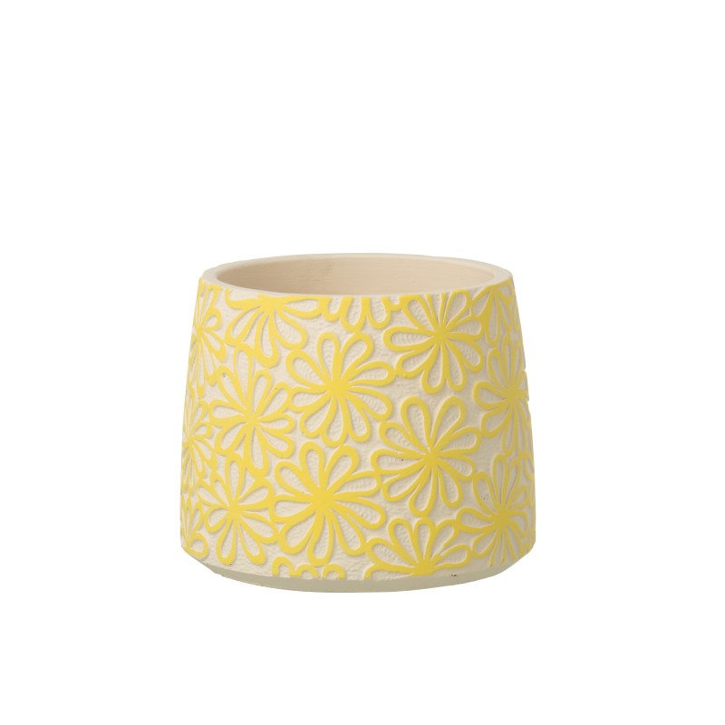 Cache-pot fleurs en ciment jaune 20x20x16.5 cm