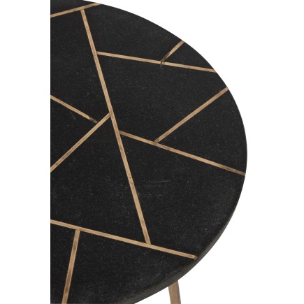 Set di 2 tavolini sovrapponibili in marmo nero e metallo dorato H47 e 58 cm