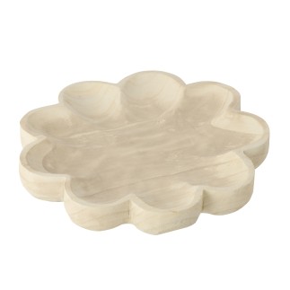 Vassoio decorativo con fiori in legno di paulownia bianco 38x7x38 cm