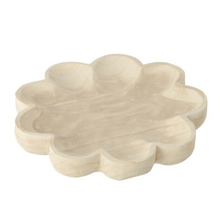 Vassoio decorativo con fiori in legno di paulownia bianco 38x7x38 cm