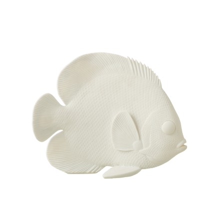 Poisson plat en polyrésine blanc 29x12x23 cm