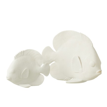 Poisson plat en polyrésine blanc 29x12x23 cm