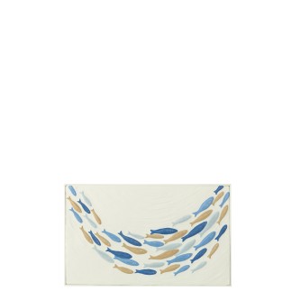 Decorazione murale banco di pesci in metallo bianco 60,8x3x36,8 cm
